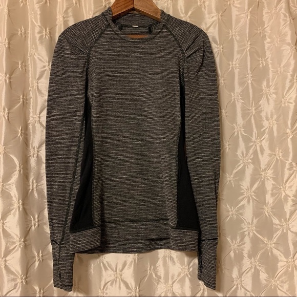 Lululemon Think Fast Long Sleeve Top Heathered Black Grey Activewear Pullover - Picture 2 of 14
